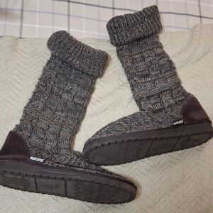 Muk Luks Cable Knit Tall Slouch Boots - Brown Gray
